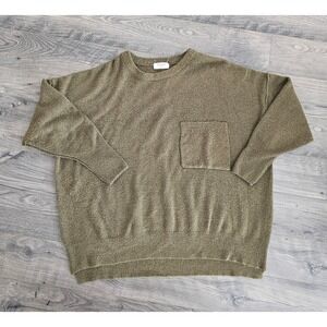 Woman's 1X Olive Green Pullover Sweater Pocket Front Oversized Fall Casual Comfy